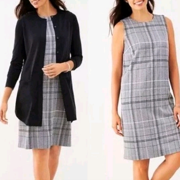 J. Jill Dresses & Skirts - J. Jill Ponte Knit Gray Plaid Sleeveless Sheath Dress Women's Size Large Tall